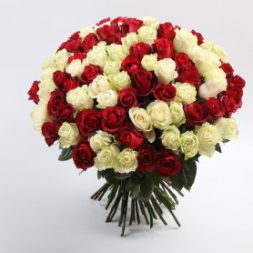 Красно-белые розы 101 шт от интернет-магазина «Цветочный театр» в Набережных Челнах